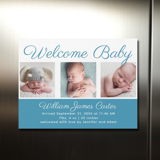 Welkom Baby Boy Blue Cute Newborn Photo Magnet