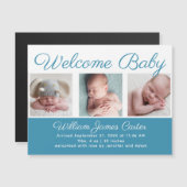 Welkom Baby Boy Blue Cute Newborn Photo Magnet (Voorkant / Achterkant)