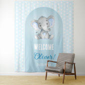 Welkom Baby Boy Blue Elephant Photo Backdrop Wandkleed (In situ)
