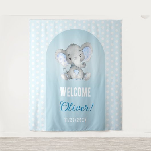 Welkom Baby Boy Blue Elephant Photo Backdrop Wandkleed (Voorkant)