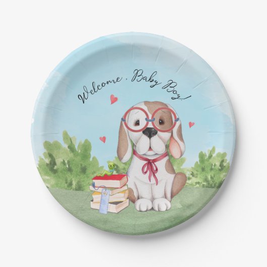 Welkom Baby Boy Book Theme Baby shower Papieren Bordje (Voorkant)