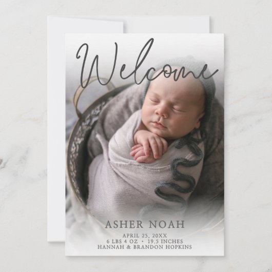 Welkom Baby Boy Foto Aankondiging van de geboorte (Voorkant)