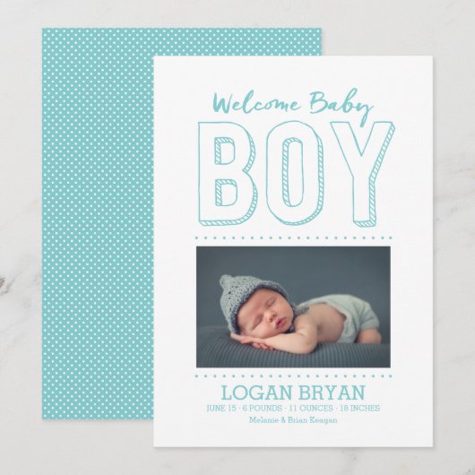 Welkom Baby Boy | geboorteaankondiging Aankondiging (Voorkant / Achterkant)