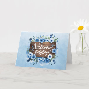 Welkom Baby Boy Houten Bord en Bloemen Kaart