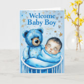 Welkom Baby Boy Kaart (Gele Bloem)