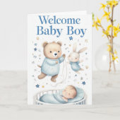 Welkom Baby Boy Kaart (Gele Bloem)