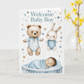 Welkom Baby Boy Kaart (Gele Bloem)