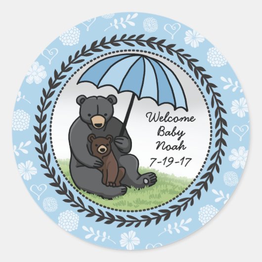 Welkom Baby Boy Mama Beer en Cub Persoonlijk Ronde Sticker (Voorkant)