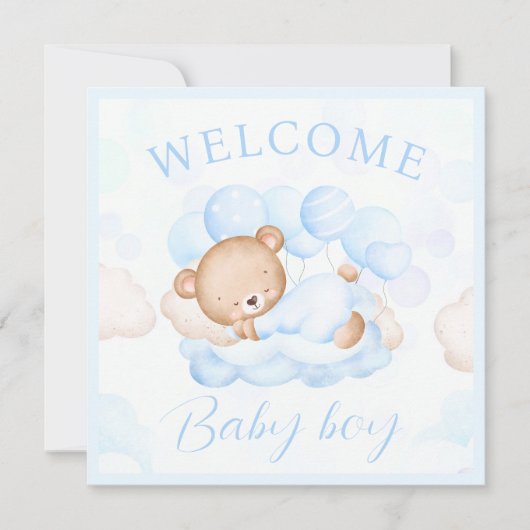 Welkom Baby Boy Name Blue Beer Kaart (Voorkant)