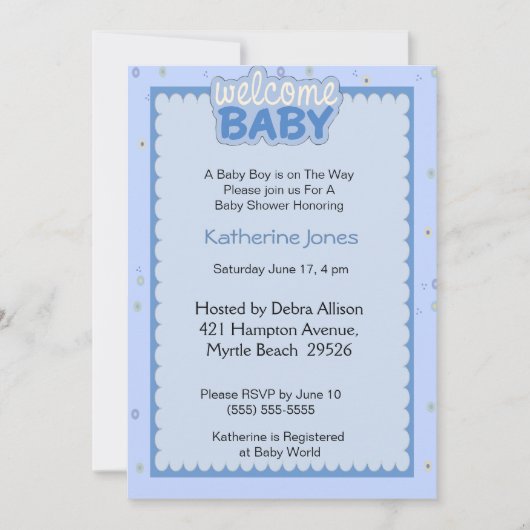 Welkom Baby Boy Shower Uitnodiging (Voorkant)