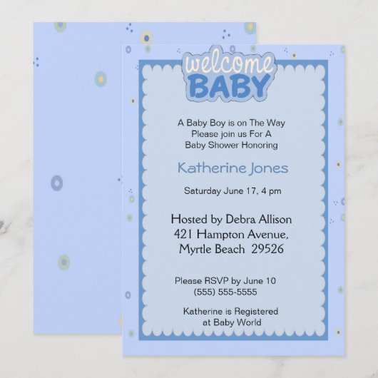 Welkom Baby Boy Shower Uitnodiging (Voorkant / Achterkant)