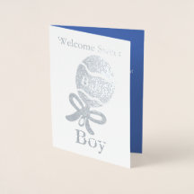 Welkom Baby Boy Silver Foil Wenskaart