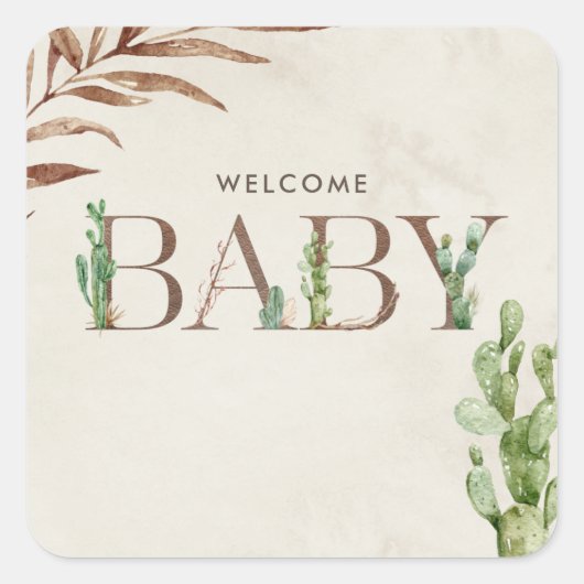 Welkom Baby Cactus Leather Baby shower Vierkante Sticker (Voorkant)