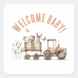 Welkom Baby Country Farm Bloemen Papier Bord Vierkante Sticker