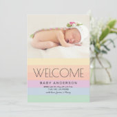 Welkom Baby Elegant Pastel Rainbow Foto Birth Aankondiging (Staand voorkant)
