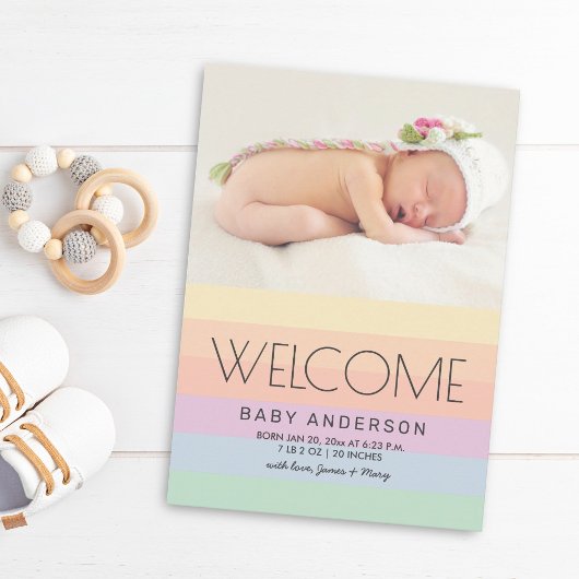 Welkom Baby Elegant Pastel Rainbow Foto Birth Aankondiging