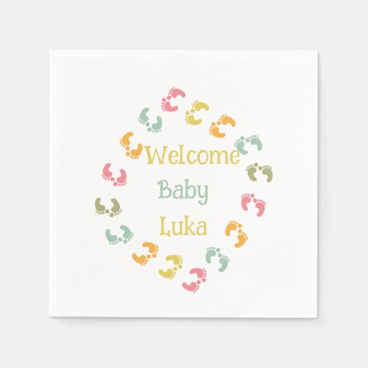 Welkom Baby Feet Personaliseer gunsttags Servet (Voorkant)