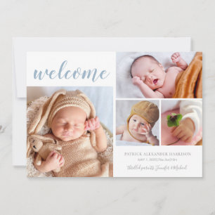 Welkom Baby Foto Collage Blue Birth Aankondiging