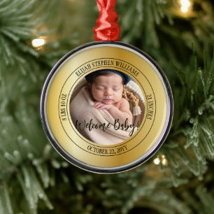 Welkom Baby Foto Geboortestatistieken Keepsake Metalen Ornament