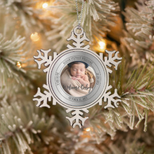 Welkom Baby Foto Geboortestatistieken Keepsake Tin Sneeuwvlok Ornament