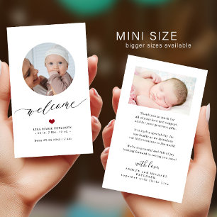 Welkom baby foto MINI FORMaat geboorteaankondiging Notitiekaartje