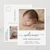 Welkom Baby Foto minimalistisch geboorte Aankondigingskaart (Voorkant / Achterkant)