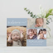 Welkom Baby Fotocollage Blauwe Geboorteaankondigin Aankondiging (Staand voorkant)
