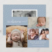 Welkom Baby Fotocollage Blauwe Geboorteaankondigin Aankondiging (Voorkant / Achterkant)