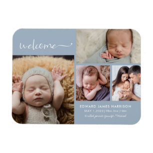 Welkom Baby Fotocollage Blauwe Geboorteaankondigin Magneet