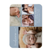Welkom Baby Fotocollage Blauwe Geboorteaankondigin Magneet (Verticaal)