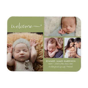 Welkom Baby Fotocollage Sage Geboorteaankondiging Magneet