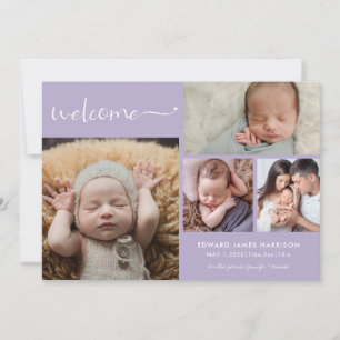 Welkom Baby Fotocollage Stof Mauve Geboorte Aankondiging