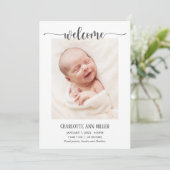 Welkom, Baby geboortedatum Fotokaart Aankondiging (Staand voorkant)