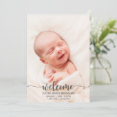 Welkom, Baby geboortedatum Fotokaart Aankondiging (Staand voorkant)