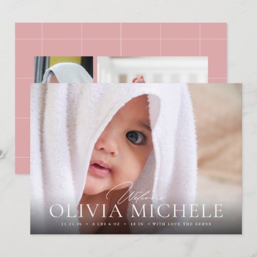 Welkom, Baby geboortefoto, jongen meisje Aankondiging (Voorkant / Achterkant)