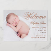 Welkom Baby geboortefoto Roos Elegant Script Gold Folie Uitnodiging (Voorkant)