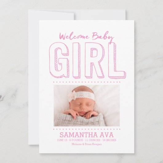 Welkom Baby Girl | Aankondiging geboorte (Voorkant)