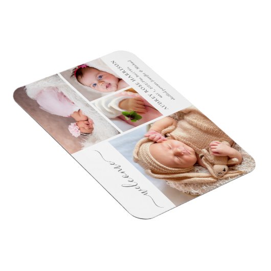 Welkom Baby Girl Foto Collage Birth Aankondiging Magneet (Rechterzijde)