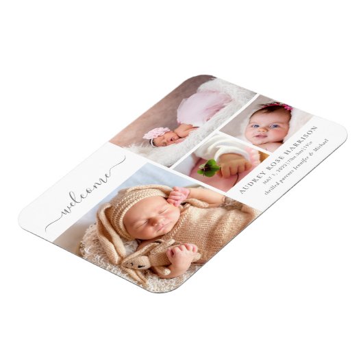 Welkom Baby Girl Foto Collage Birth Aankondiging Magneet (Linkerzijde)