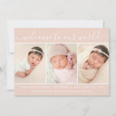 Welkom Baby Girl Foto Collage Blush Birth Announ Aankondiging (Voorkant)