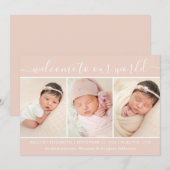 Welkom Baby Girl Foto Collage Blush Birth Announ Aankondiging (Voorkant / Achterkant)