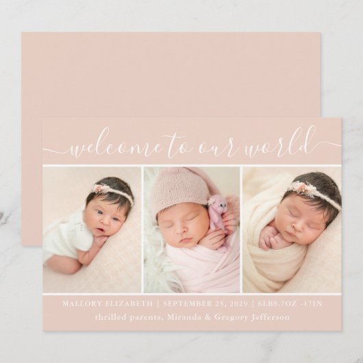 Welkom Baby Girl Foto Collage Blush Birth Announ Aankondiging (Voorkant / Achterkant)