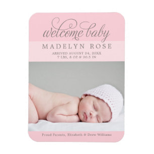 Welkom Baby Girl   Foto van Elegant Light Roze Magneet
