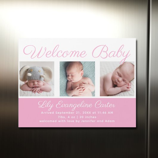 Welkom Baby Girl Newborn Foto roze Magnet