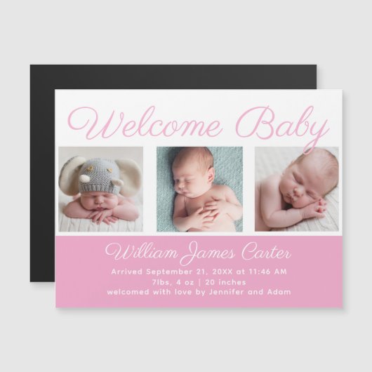 Welkom Baby Girl Newborn Foto roze Magnet (Voorkant / Achterkant)
