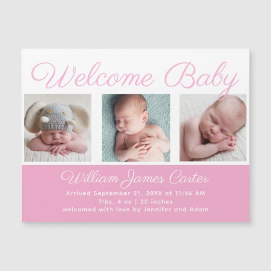 Welkom Baby Girl Newborn Foto roze Magnet (Voorkant)