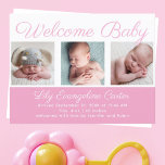 Welkom Baby Girl Pasgeboren Foto  Roze Briefkaart<br><div class="desc">Welkom baby. Een  roze babymeisje fotopublicatiebericht briefkaart met mooie krullende typografie boven je zoete neonfotocollage.</div>