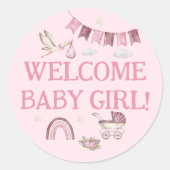 Welkom Baby Girl Sticker met Waterverf Stork (Voorkant)
