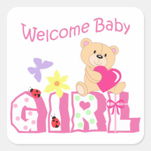 Welkom Baby Girl Vierkante Sticker