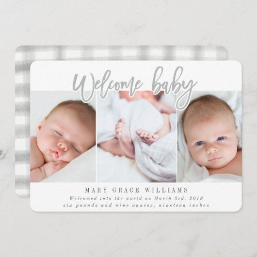 WELKOM BABY-GRAY AANKONDIGING (Voorkant / Achterkant)